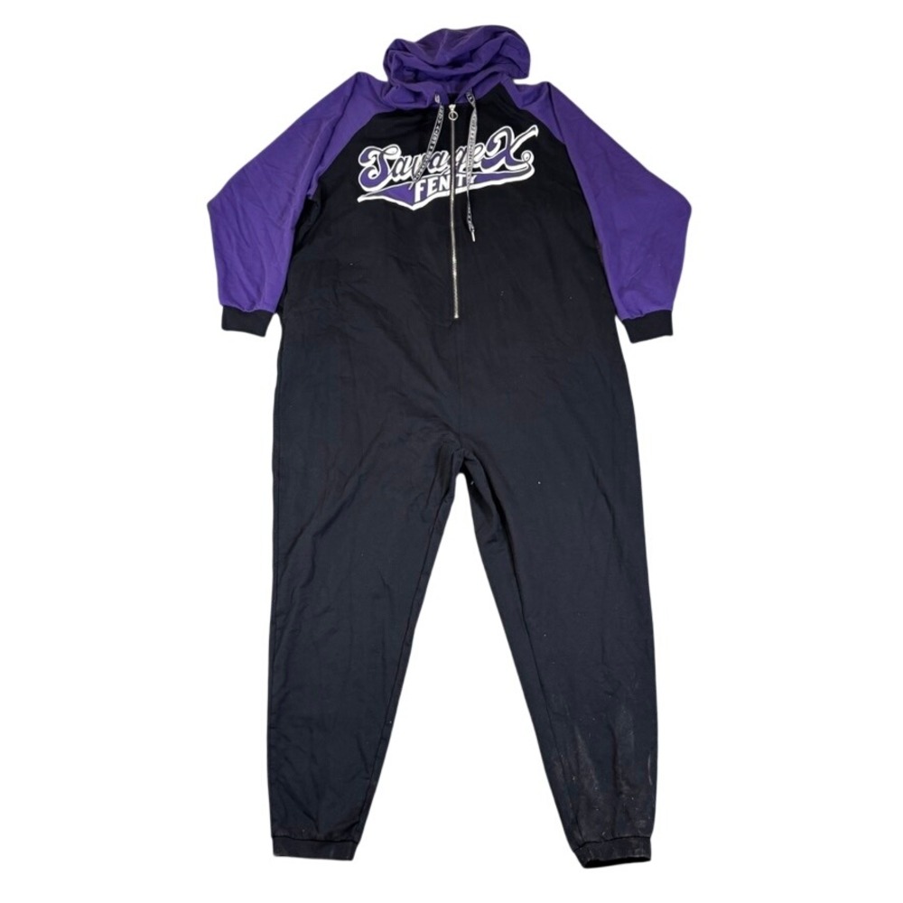 Savage X Fenty Hooded Jumpsuit Purple Black Graphic Logo One Piece Lounge 3X
